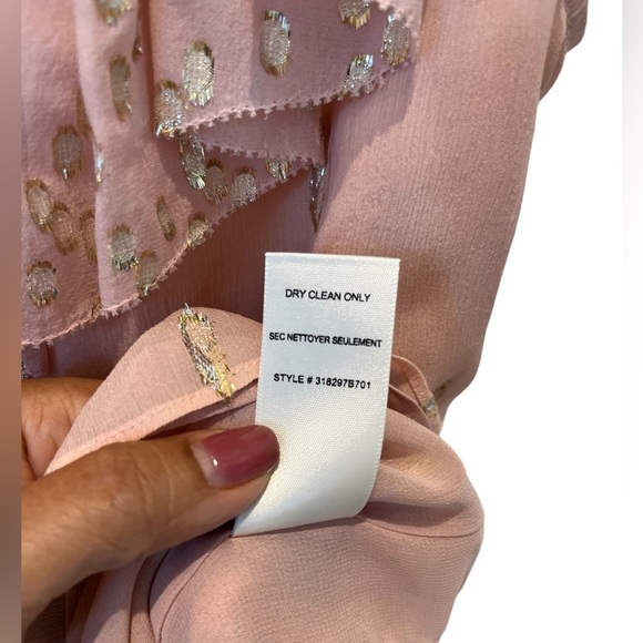 Rebecca Taylor Powder Pink and Gold Metallic Silk Flutter Sleeve Blouse Size 6 - Picture 3 of 10